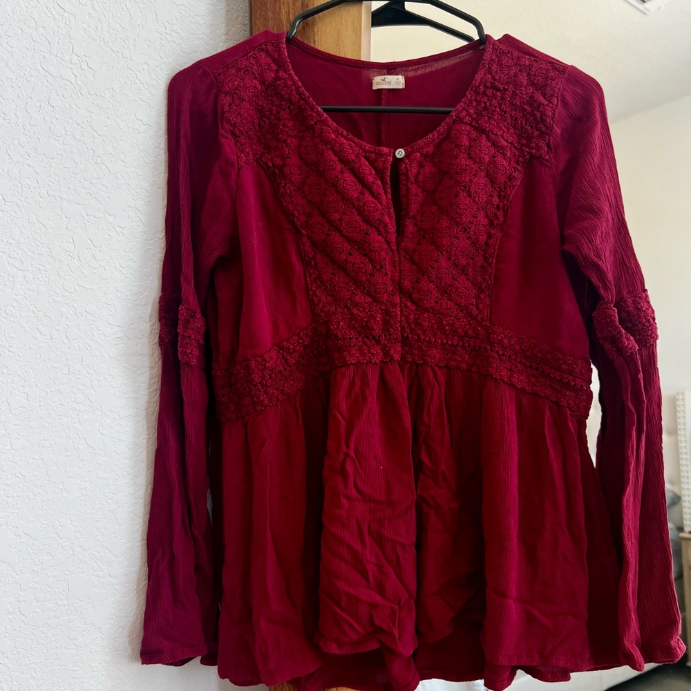 Hollister Deep Red Lace Blouse